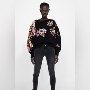 Zara Embellished Black Faded Mid Rise Skinny Raw Frayed Hem Jeans z1975